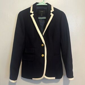 J Crew navy blue and ivory cream trim wool blazer